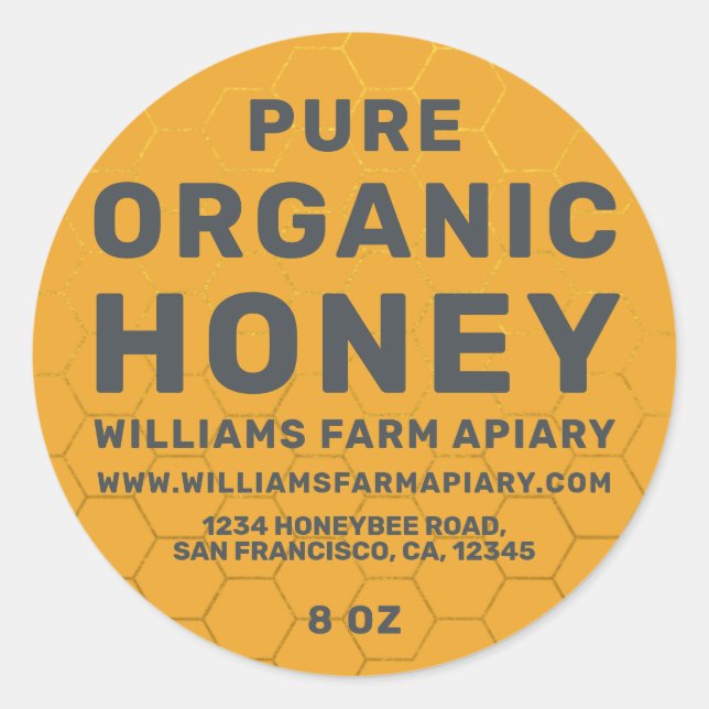 Modern Honey Jar Label Honeybee Apiary Yellow (Front)
