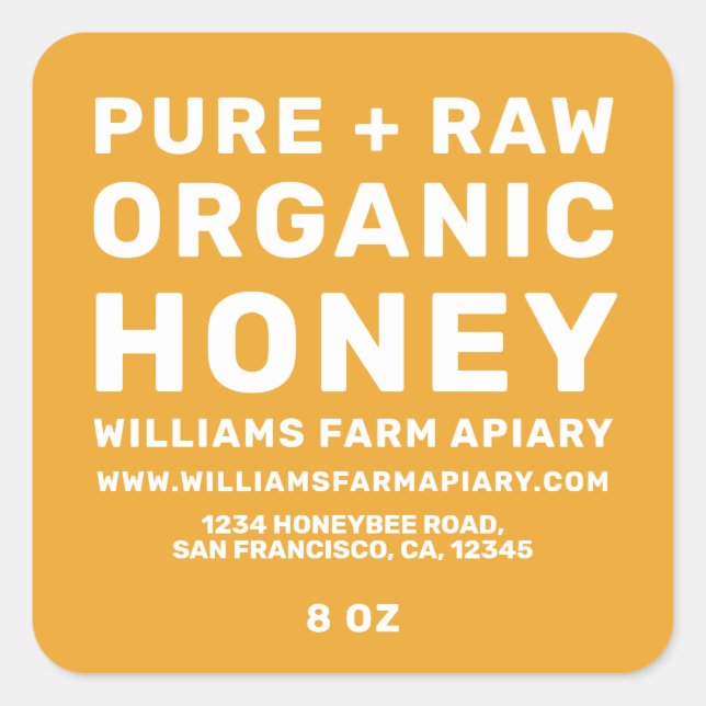 Modern Honey Jar Label Honeybee Apiary Yellow (Front)