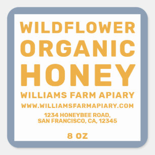 Modern Honey Jar Label Honeybee Blue Yellow