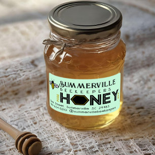 Modern Honey Label with Hexagon Border and Bee
