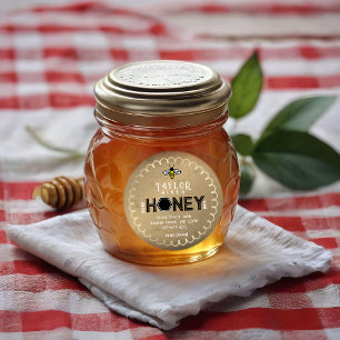 Modern Honey Label with Hexagon Border and Bee