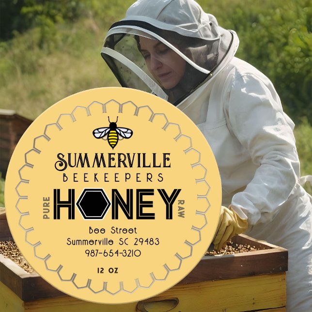 Modern Honey Label with Hexagon Border and Bee (Creator Uploaded)