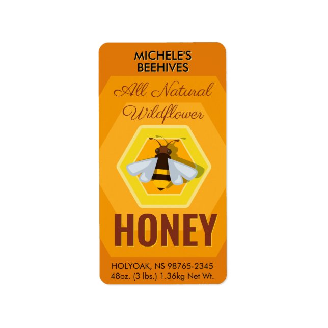 Modern Honeycomb and Bee Honey Jar Label (Front)