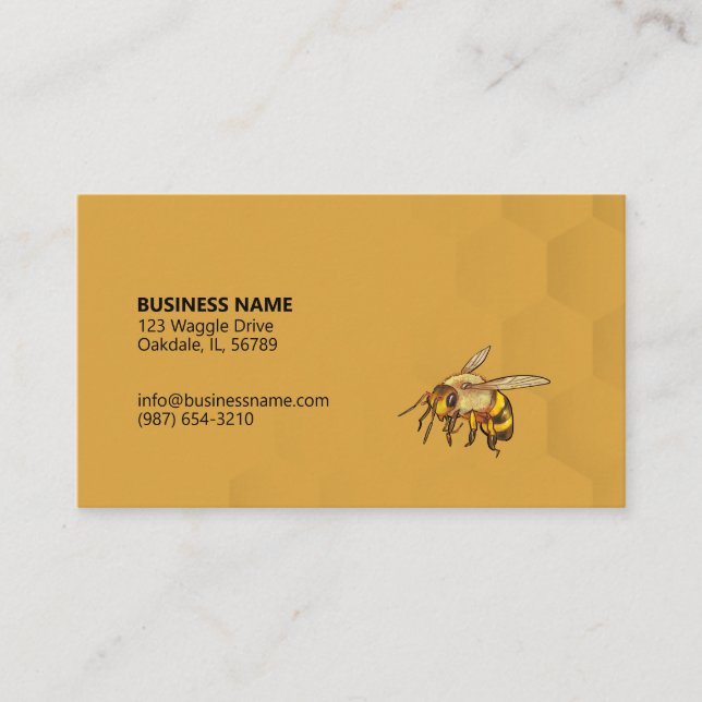 Modern Honeycomb and Bee Satin Gold Business Card (Front)