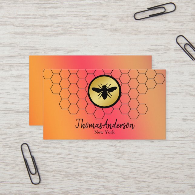 Modern honeycomb and hexagon bee logo  business card (Front/Back In Situ)