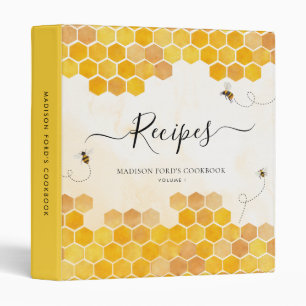 Modern Honeycomb Bumble Honey Bee Yellow Recipe Binder