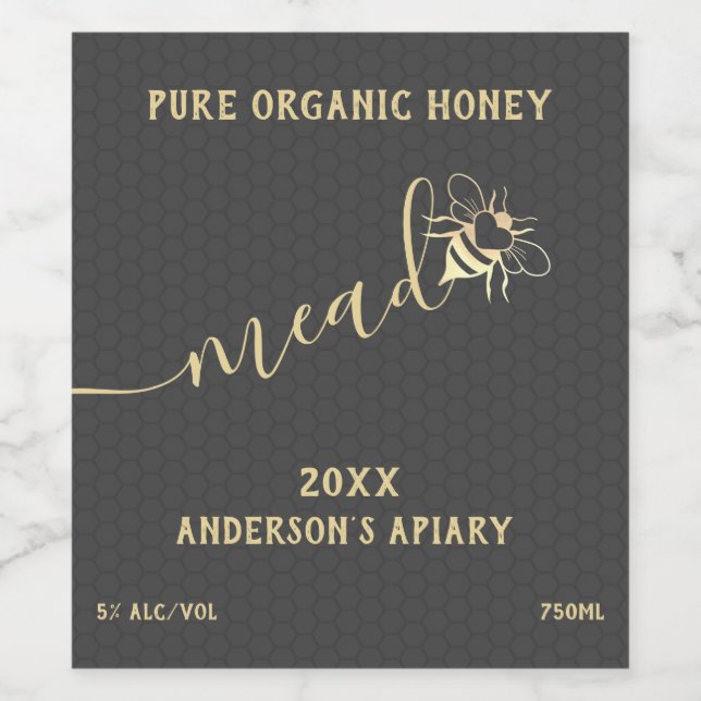 Modern honeycomb honeybee mead wine label (Single Label)
