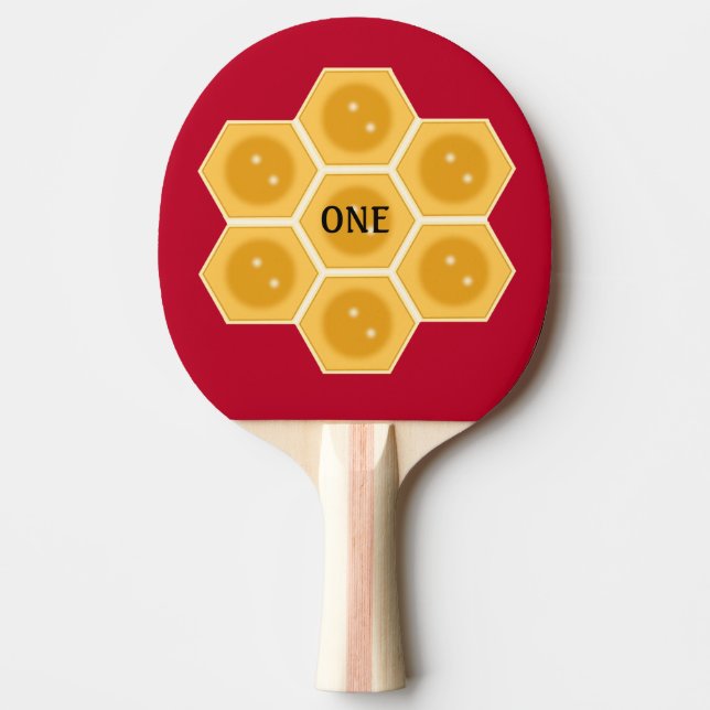 Modern honeycomb on burgundy red ping pong paddle (Front)