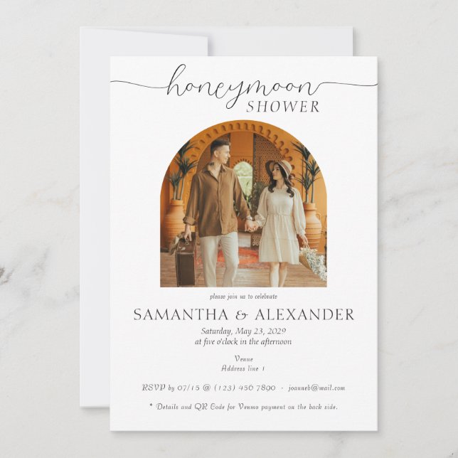 Modern Honeymoon Fund Photo Couples Shower Invitation (Front)