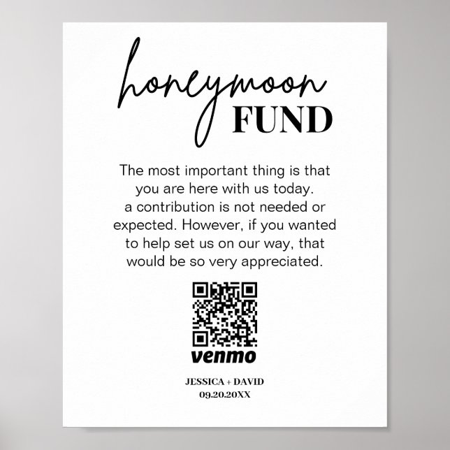 Modern Honeymoon Fund QR Code Sign (Front)