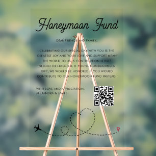 Modern Honeymoon Fund QR Code Wishing Well Acrylic Sign