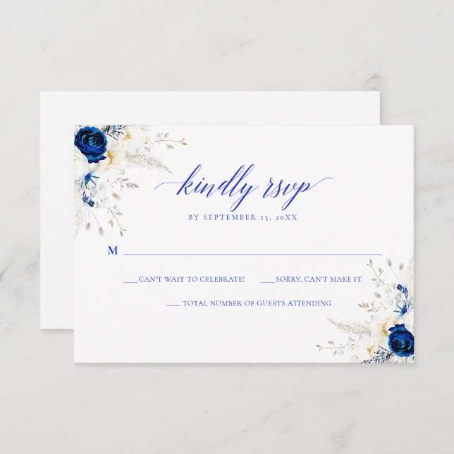 Modern Horizon Blue Calligraphy Wedding RSVP Card (Front/Back)