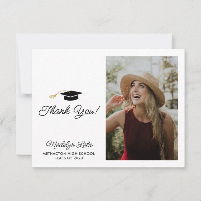Modern Horizontal Graduation Photo Thank You Card (Front)