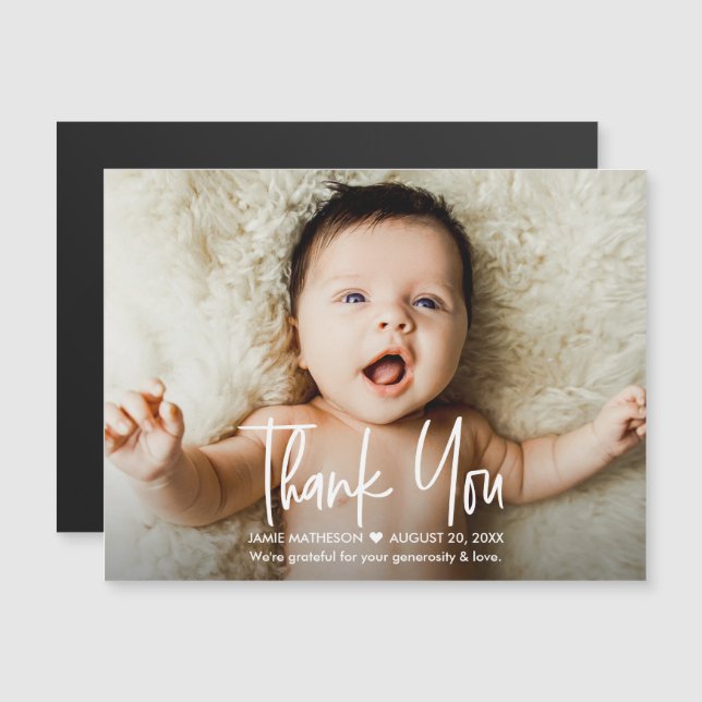Modern Horizontal Photo Baby Thank you Overlay Magnetic Invitation (Front/Back)