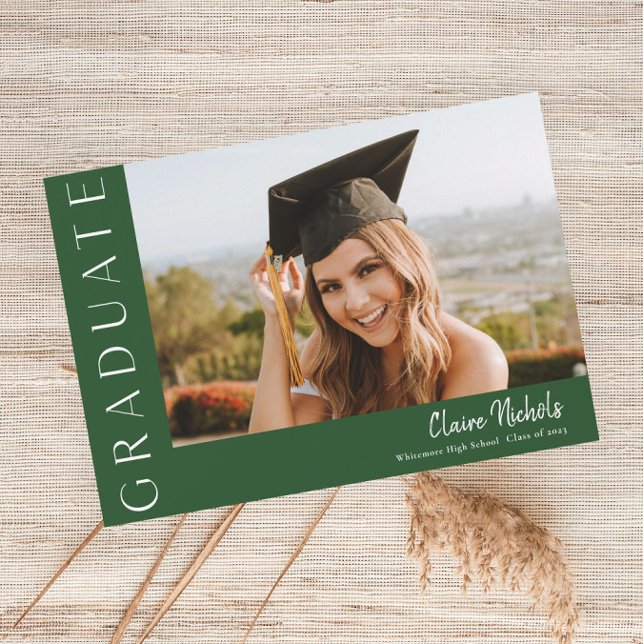 Modern Horizontal Photo Graduation Invitation (Modern Typography Green Photo Graduation Invitations.)