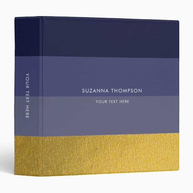 Modern Horizontal Stripe Navy Blue & Gold Foil Binder (Front/Spine)