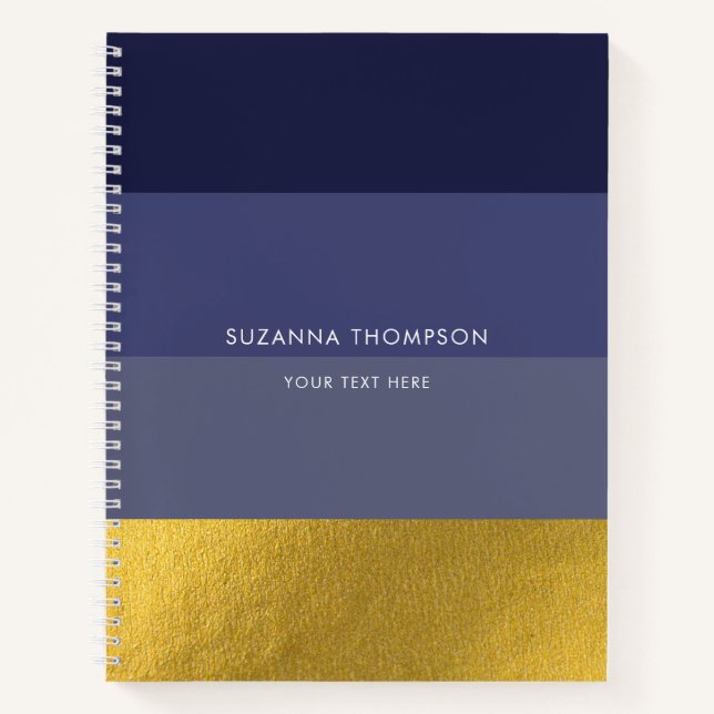 Modern Horizontal Stripe Navy Blue & Gold Foil  Notebook (Front)