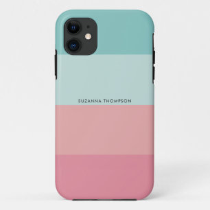 Modern Horizontal Stripe Pastel Pink & Blue iPhone 11 Case