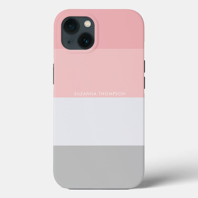 Modern Horizontal Stripe Pastel Pink & Grey   Case-Mate iPhone Case (Back)