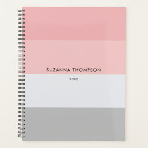 Modern Horizontal Stripe Pastel Pink & Grey  Planner