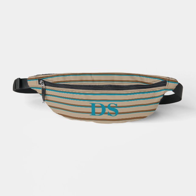 Modern Horizontal Stripes Monogram Travel Fanny Pack (Front)