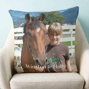 Modern Horse Lover Personalized Simple 2 Picture  Throw Pillow
