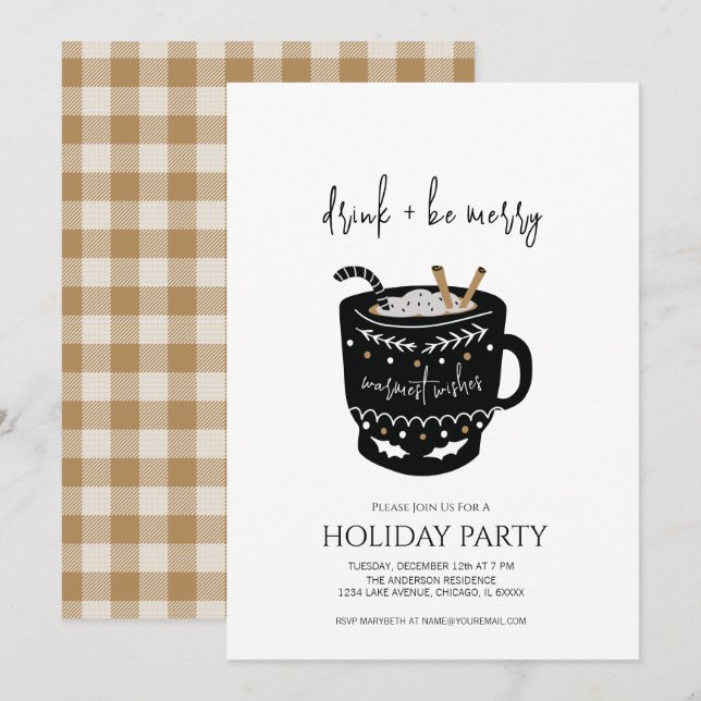 Modern Hot Cocoa Drink and Be Merry Holiday Invitation (Front/Back)