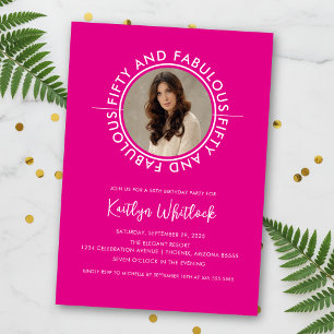 Modern Hot Pink 50 and Fabulous 50th Birthday Invitation