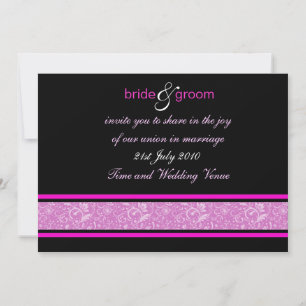 Modern Hot Pink and Black Floral Fantasy Wedding Invitation