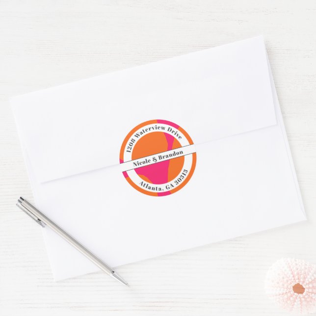 Modern Hot Pink and Orange Abstract Classic Round Sticker (Envelope)