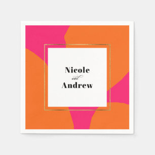 Modern Hot Pink and Orange Abstract Wedding Napkin