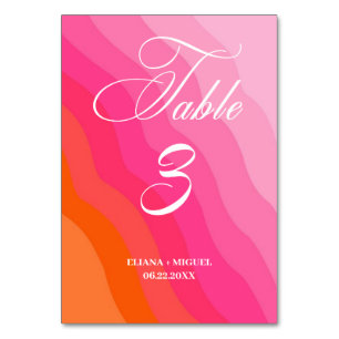 modern hot pink and orange Watercolor Table Number