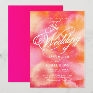 Modern hot Pink and Orange watercolor Wedding Invi Invitation