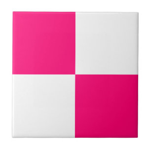 Modern Hot Pink and White Checkered Ceramic Tile