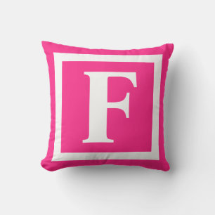 Modern Hot Pink And White Monogram Initial Outdoor Pillow