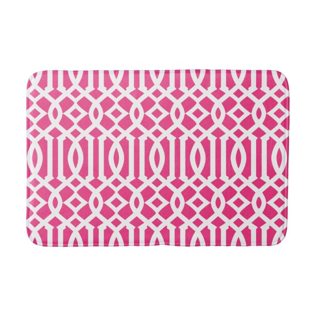 Modern Hot Pink and White Trellis Bath Mat (Front)