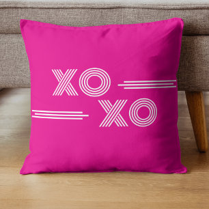 Modern Hot Pink and White XOXO Valentine Throw Pillow