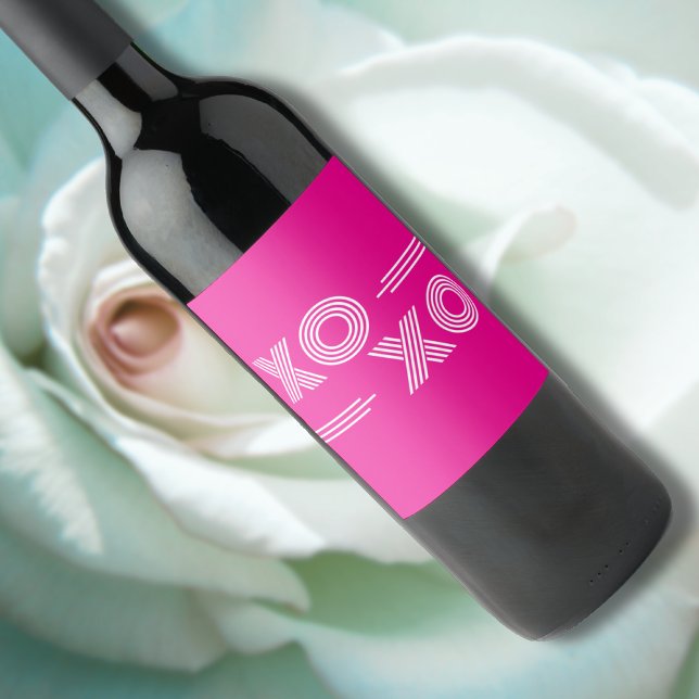 Modern Hot Pink and White XOXO Valentine Wine Label (Creator Uploaded)