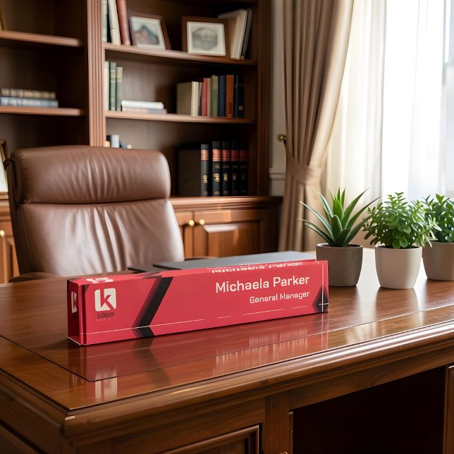 Modern Hot Pink Black Custom Logo Office Nameplate (Creator Uploaded)