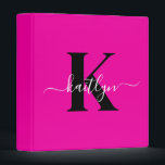 Modern Hot Pink Black Script Monogram Binder<br><div class="desc">This simple, elegant hot pink 1" capacity 3 ring binder with your first name in a trendy script font in white typed over your first initial in a modern cap font in black is perfect for keeping your recipes, photos, papers neat and tidy. It's stylish and trendy and yet very...</div>