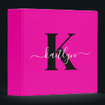 Modern Hot Pink Black Script Monogram Binder<br><div class="desc">This simple, elegant hot pink 2" capacity 3 ring binder with your first name in a trendy script font in white typed over your first initial in a modern cap font in black is perfect for keeping your recipes, photos, papers neat and tidy. It's stylish and trendy and yet very...</div>