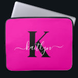 Modern Hot Pink Black Script Monogram Laptop Sleeve<br><div class="desc">This simple,  elegant 15" hot pink and black laptop sleeve with your first name in a trendy script font in white and your first initial in a modern cap font in black is perfect for you.  It's stylish and trendy and yet very classic. It's unique - like you!</div>