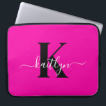 Modern Hot Pink Black Script Monogram Laptop Sleeve<br><div class="desc">This simple,  elegant 15" hot pink and black laptop sleeve with your first name in a trendy script font in white and your first initial in a modern cap font in black is perfect for you.  It's stylish and trendy and yet very classic. It's unique - like you!</div>