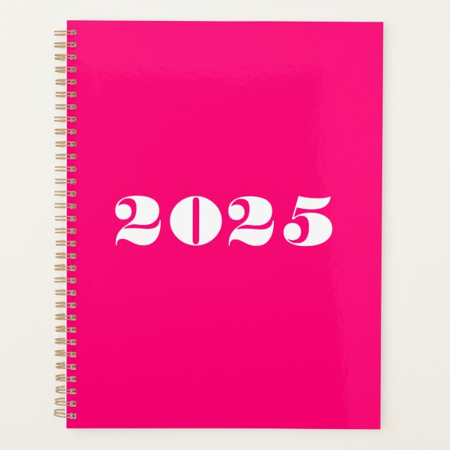 Modern hot pink bold typography custom year  planner (Front)