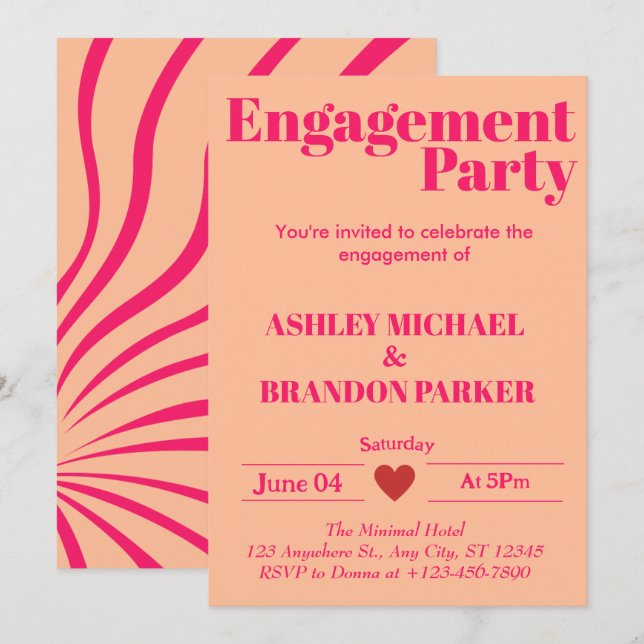 Modern Hot Pink Bold Typography Engagement Party  Invitation (Front/Back)
