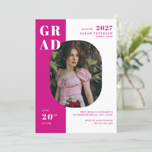 Modern Hot Pink Bold Typography Photo Graduation Invitation