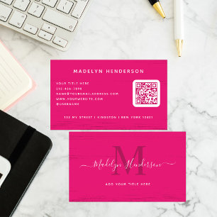 Modern Hot Pink Brush Strokes QR Code Business Card