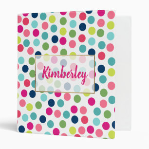 Modern hot pink coral teal hipster polka dots 3 ri binder