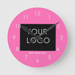Modern Hot Pink Customizable Business Add Logo   Round Clock