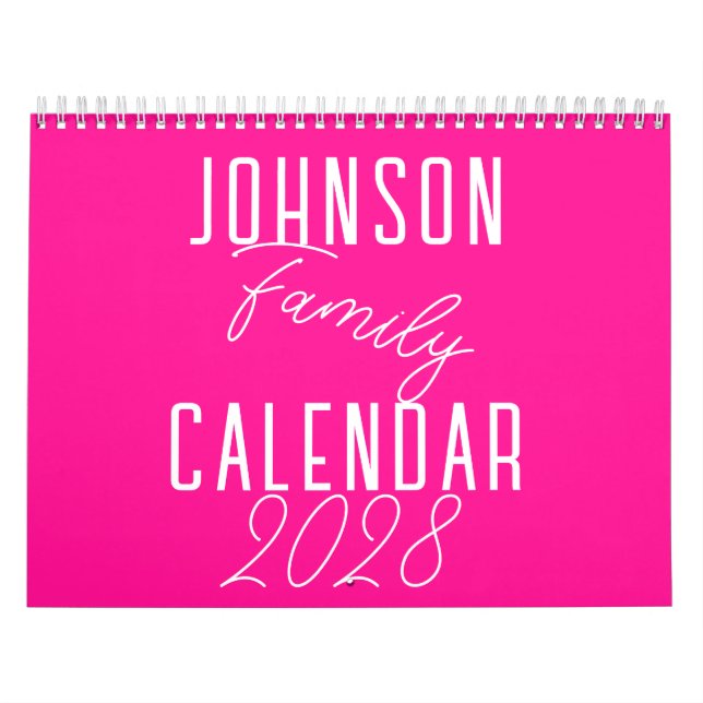 Modern Hot Pink Family Name Calendar (Cover)